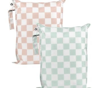 Tiny Twinkle Mess Proof Wet Bags | 2-Pack Reusable Waterproof Wet Bags for Swimsuits | Baby Clothes | Travel & Diaper Bag (Unisex Checkers)