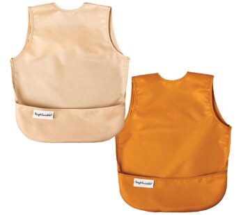 Tiny Twinkle Mess Proof Baby Bibs | 2 Pack Waterproof Toddler Bib for Eating | Baby Apron for Feeding, Machine Washable, Perfect Shower Gift (Sand Cinnamon, 6?24M)