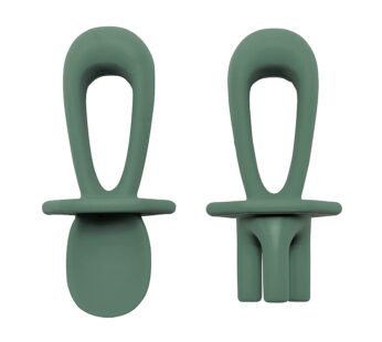 Tiny Twinkle Silicone Training Utensils – Baby Spoons and Baby Forks For Self-Feeding Training – Silicone Baby Led Weaning Utensils For Toddlers And Babies 6-24 Months – Baby Feeding Supplies (Olive)