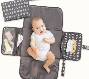 Tiny Twinkle Portable Diaper Changing Pad | Waterproof, Wipeable & Compact Baby Changing Pad for Travel | Smart Wipes Pocket & Organized Storage| Newborn Shower Gift (Luna)