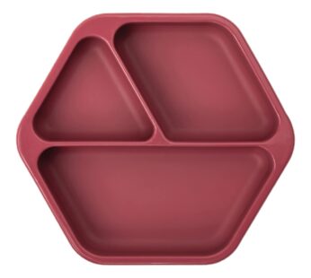 Tiny Twinkle Silicone Suction Baby Plate, Suction Grip Divided Dish for First Foods and Self-Feeding Toddlers, Baby Led Weaning Supplies for Independent Eating (Burgundy Plate)