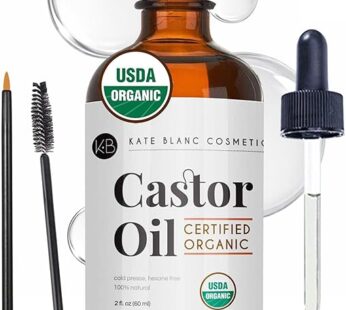 Kate Blanc Cosmetics Castor Oil Organic for Hair, Lashes, Face, Skin (2oz), 100% Pure, Cold Pressed, Hexane Free Hair Oil. Lash Serum for Thicker-Looking Eyelashes & Eyebrows