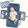 Tiny Twinkle Portable Diaper Changing Pad | Waterproof, Wipeable & Compact Baby Changing Pad for Travel | Smart Wipes Pocket & Organized Storage| Newborn Shower Gift (Blue Checkers)