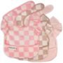 Tiny Twinkle Mess-Proof Baby Bibs for Eating | Waterproof, Wipeable Toddler Bibs with Catch-All Pocket | Feeding Bibs for Girls & Boys(3 Pack,Checkers Girl)