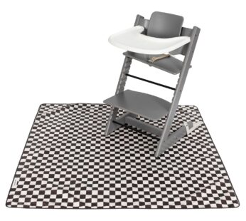 Tiny Twinkle Mess-Proof Splat Mats for Under high Chairs or Table Cover Art Projects for Baby and Toddler – Waterproof, Washable Floor or Table Splash mat 51″ x 51″ (Checkers Black)