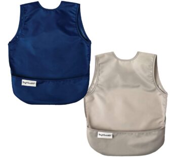 Tiny Twinkle Mess Proof Baby Bibs | 2 Pack Waterproof Toddler Bib for Eating | Baby Apron for Feeding, Machine Washable, Perfect Shower Gift (Grey Indigo, 6?24M)