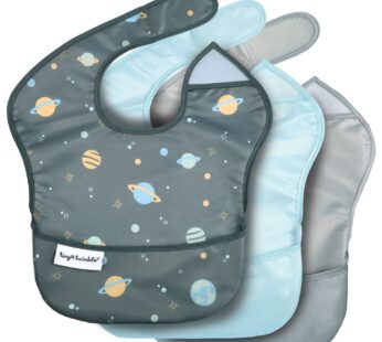 Tiny Twinkle Mess-Proof Baby Bibs for Eating | Waterproof, Wipeable Toddler Bibs with Catch-All Pocket | Feeding Bibs for Girls & Boys(3 Pack, Space)