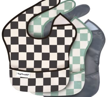 Tiny Twinkle Mess-Proof Baby Bibs for Eating | Waterproof, Wipeable Toddler Bibs with Catch-All Pocket | Feeding Bibs for Girls & Boys(3 Pack,Checkers Boy)