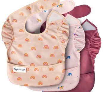 Tiny Twinkle Mess-Proof Baby Bibs for Eating | Waterproof, Wipeable Toddler Bibs with Catch-All Pocket | Feeding Bibs for Girls & Boys(3 Pack,Unicorn)