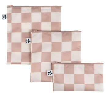 Tiny Twinkle Reusable Snack Bags for Kids ? 3 Pack Snack Pouches & Sandwich Bag for Toddlers ? Machine Washable, Mess-Proof for Lunch & Travel (Pink Checkers)