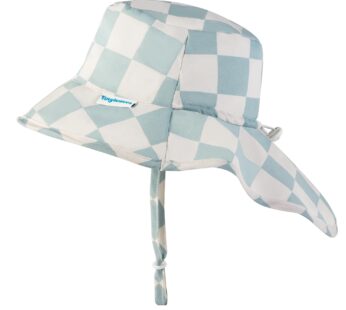 Tiny Twinkle Protective Sun Hats with Flaps for Babies & Toddlers|Lightweight Quick-Dry Hat for Beach&Swim(Sage Checkers,9-18 Months)