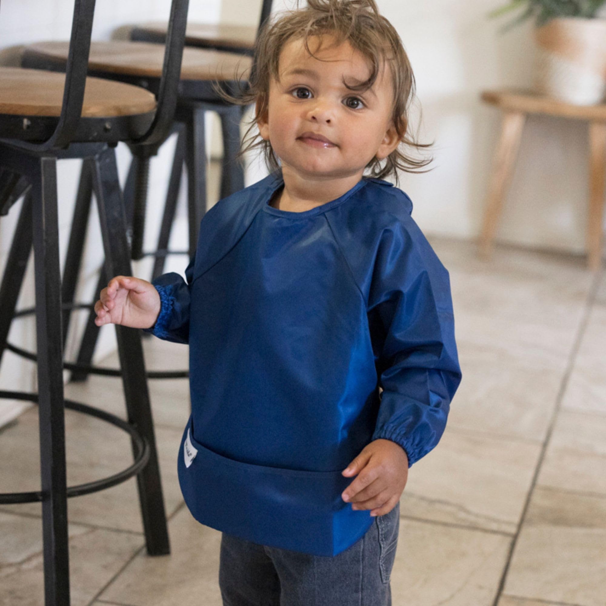 Tiny Twinkle Long Sleeve Bib for Babies & Toddlers | 2-Pack Waterproof Smock Bib for Eating | Machine Washable & Mess-Proof Feeding Essentials | Newborn Shower Gift (Grey Indigo,6?24M) - Image 2