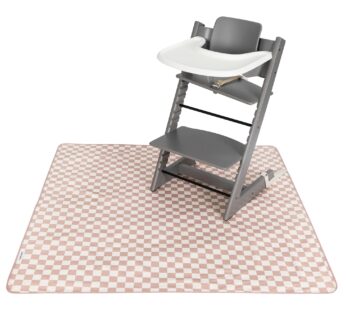 Tiny Twinkle Splat Mat for Under High Chair or Table | 51″ x 51″ Waterproof & Mess-Proof High Chair Mat for Baby, Machine Washable for Mealtime or Art(Brown Checkers)