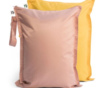 Tiny Twinkle Mess Proof Wet Bags | 2-Pack Reusable Waterproof Wet Bags for Swimsuits | Baby Clothes | Travel & Diaper Bag (Taupe, Dandelion)