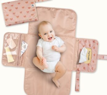 Tiny Twinkle Portable Diaper Changing Pad | Waterproof, Wipeable & Compact Baby Changing Pad for Travel | Smart Wipes Pocket & Organized Storage| Newborn Shower Gift (Boho Rainbow)