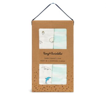 Tiny Twinkle Kaffle Swaddle Blanket 2-Pack – Soft and Silky Baby Blanket to Wrap and Swaddle Newborns, Sized 47 x 47(Ocean Stripe)