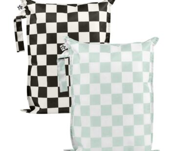 Tiny Twinkle Mess Proof Wet Bags | 2-Pack Reusable Waterproof Wet Bags for Swimsuits | Baby Clothes | Travel & Diaper Bag (Black,White)