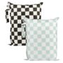 Tiny Twinkle Mess Proof Wet Bags | 2-Pack Reusable Waterproof Wet Bags for Swimsuits | Baby Clothes | Travel & Diaper Bag (Black, Green Checkers)