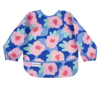 Tiny Twinkle Mess Proof Baby Bib, Cute Full Sleeve Bib Outfit, Waterproof Bibs for Toddlers, Machine Washable, Tug Proof Closure, Baby Smock for Eating, Long Sleeve (Floral Blue, Large 2-4 Years)