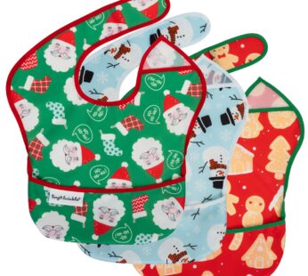 Tiny Twinkle Mess-Proof Baby Bibs for Eating | Waterproof, Wipeable Toddler Bibs with Catch-All Pocket | Feeding Bibs for Girls & Boys(3 Pack,Christmas)