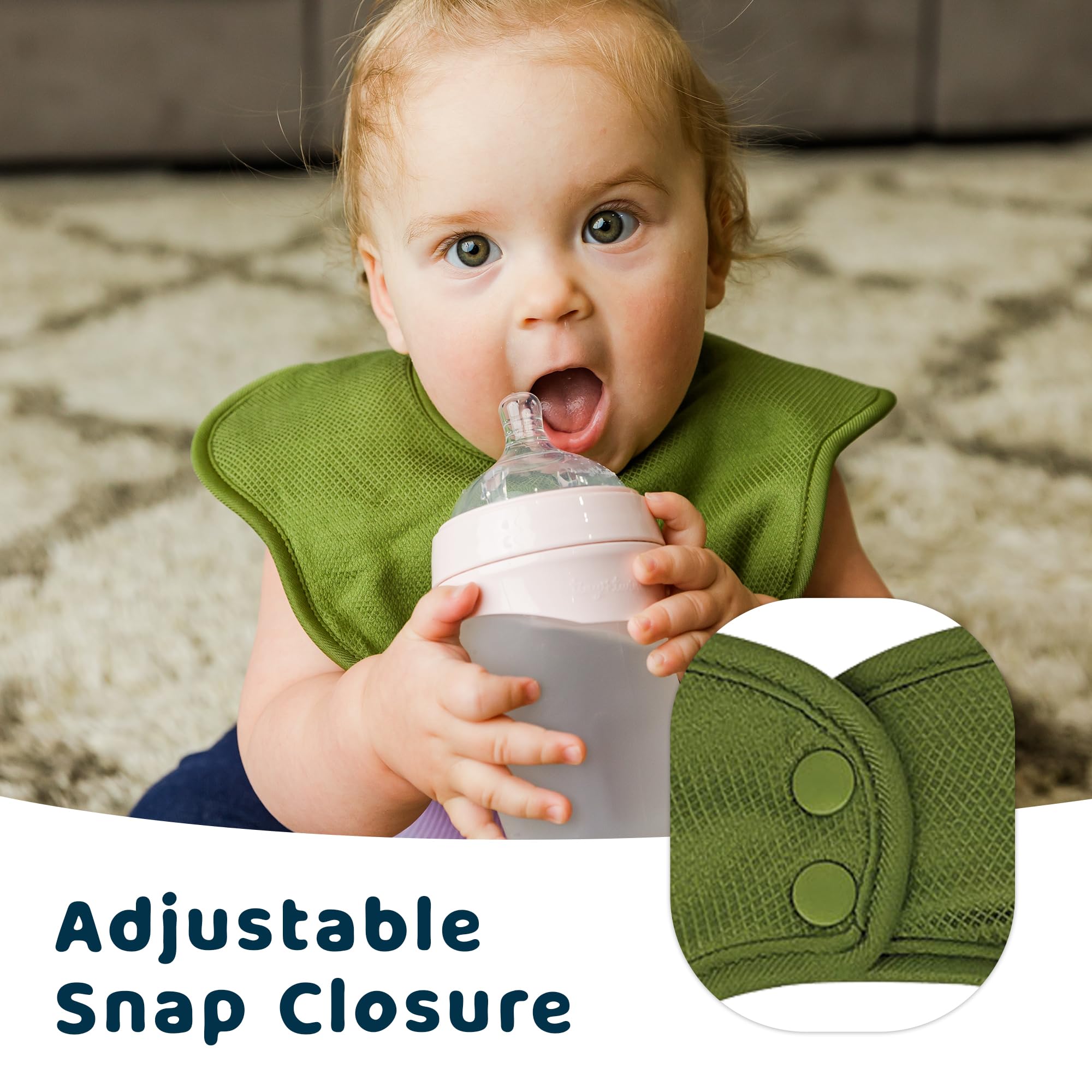 Tiny Twinkle Roundabout Drool Bibs 3 Pack - 360 Rotating Waterproof and Absorbent Teething Baby Bibs (Boy Set Sage 3-Pack) - Image 3