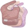 Tiny Twinkle Mess-Proof Baby Bibs for Eating | Waterproof, Wipeable Toddler Bibs with Catch-All Pocket | Feeding Bibs for Girls & Boys(3 Pack,Taupe, Rose)