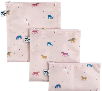 Tiny Twinkle Reusable Snack Bags for Kids ? 3 Pack Snack Pouches & Sandwich Bag for Toddlers ? Machine Washable, Mess-Proof for Lunch & Travel (Unicorn)