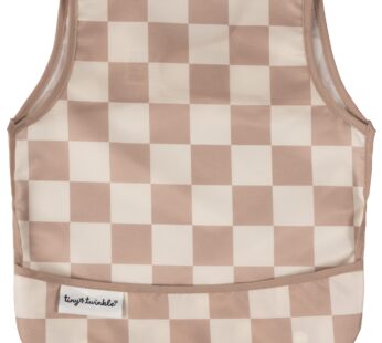 Tiny Twinkle Mess Proof Baby Bib for Boys | Waterproof Toddler Bib for Eating | Baby Apron for Feeding, Machine Washable | Perfect Shower Gift (Brown Checkers, 2-4Y)