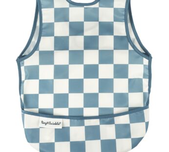 Tiny Twinkle Mess Proof Baby Bib for Boys | Waterproof Toddler Bib for Eating | Baby Apron for Feeding, Machine Washable | Perfect Shower Gift (Blue Checkers, 6?24M)