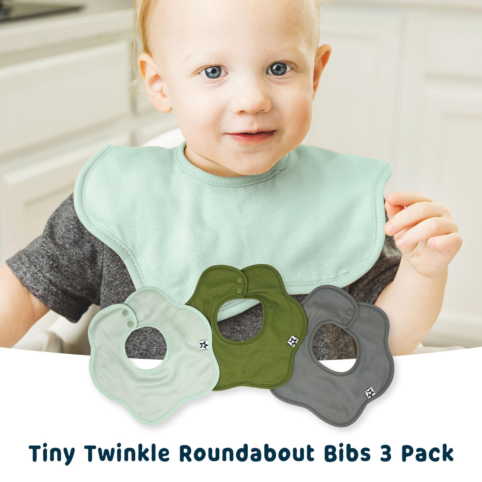 Tiny Twinkle Roundabout Drool Bibs 3 Pack - 360 Rotating Waterproof and Absorbent Teething Baby Bibs (Boy Set Sage 3-Pack) - Image 7