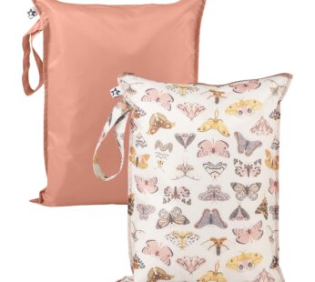Tiny Twinkle Mess Proof Wet Bags | 2-Pack Reusable Waterproof Wet Bags for Swimsuits | Baby Clothes | Travel & Diaper Bag (Flutter)