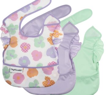 Tiny Twinkle Mess-Proof Baby Bibs for Eating | Waterproof, Wipeable Toddler Bibs with Catch-All Pocket | Feeding Bibs for Girls & Boys(3 Pack, Floral Pop)