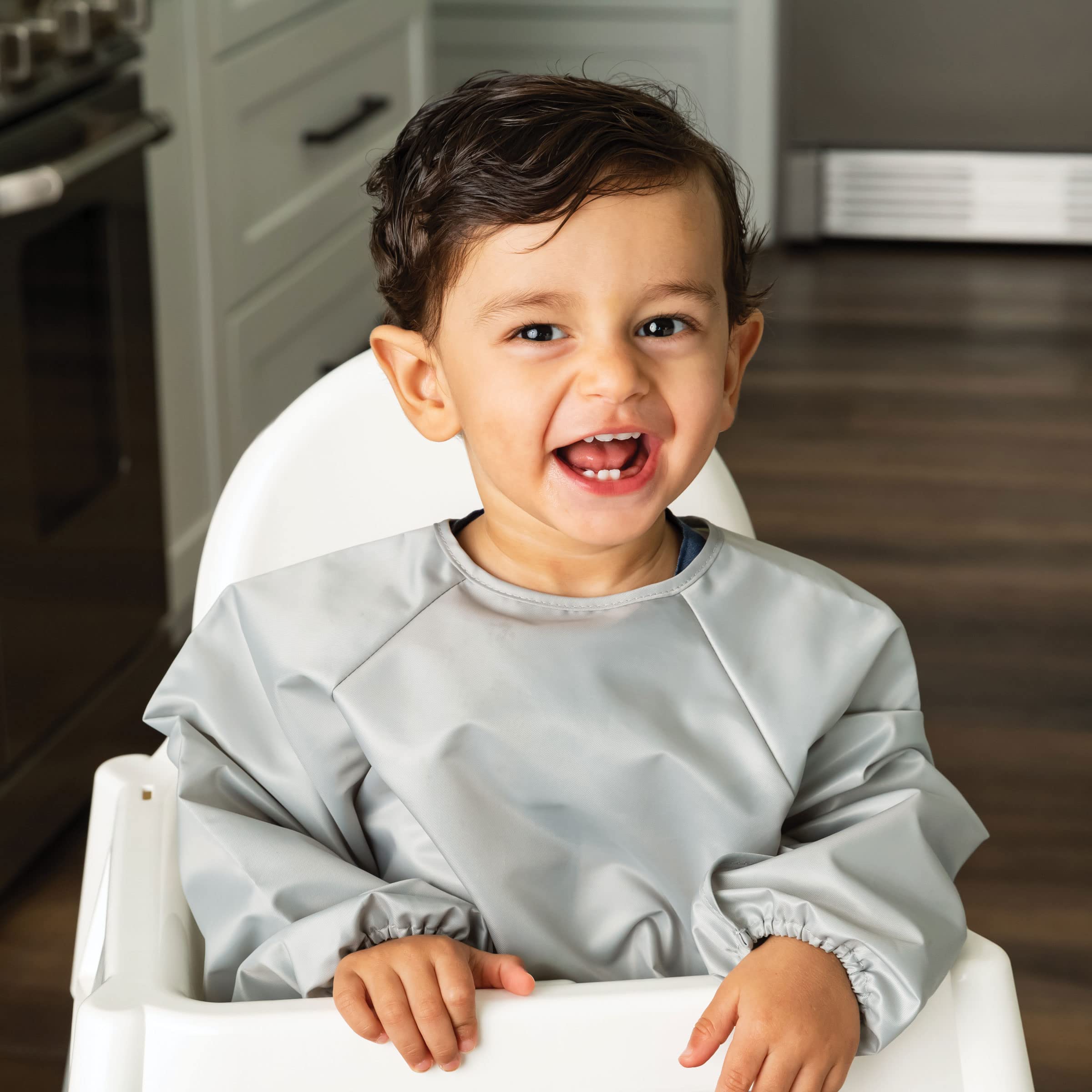 Tiny Twinkle Long Sleeve Bib for Babies & Toddlers | 2-Pack Waterproof Smock Bib for Eating | Machine Washable & Mess-Proof Feeding Essentials | Newborn Shower Gift (Grey Indigo,6?24M) - Image 3