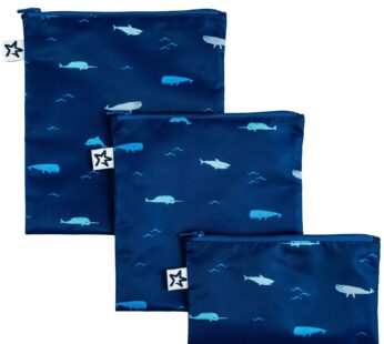 Tiny Twinkle Reusable Snack Bags for Kids ? 3 Pack Snack Pouches & Sandwich Bag for Toddlers ? Machine Washable, Mess-Proof for Lunch & Travel (Ocean)