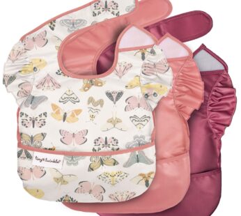 Tiny Twinkle Mess-Proof Baby Bibs for Eating | Waterproof, Wipeable Toddler Bibs with Catch-All Pocket | Feeding Bibs for Girls & Boys(3 Pack,Flutter Set)
