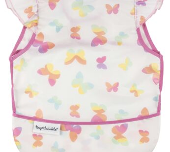 Tiny Twinkle Mess Proof Baby Bib for Girls | Waterproof Toddler Bib for Eating | Baby Apron for Feeding | Machine Washable | Perfect Shower Gift (Butterflies, 6?24M)